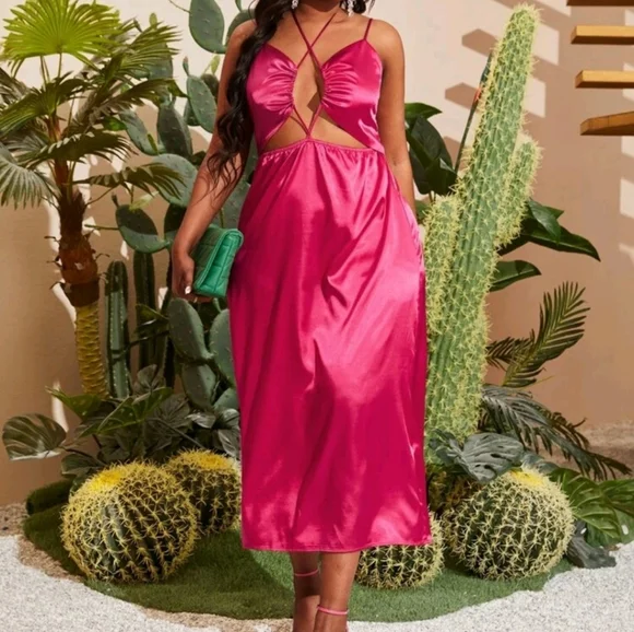 long hot pink formal dress Hot Pink Long Prom Dress with Beaded Lace Applique Fuchsia / 6 main image 0
